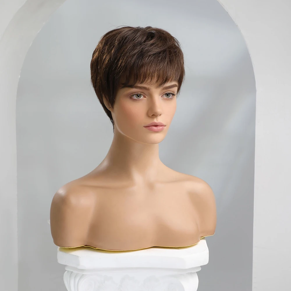 Parrucche Phashion Pixie Cut Parrucca Africana Colorata E Naturale Con Onda Delle Da Per Donne Nere Capelli Corti Lisci Realizzati A Macchina Nessun Pizzo - Foto 6