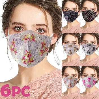 

6pc Face Mask Adult Reusable Stars Pattern Sequins Mask Маска Blingbling Washable Mascarillas Reusable Earloop Mouth Masks