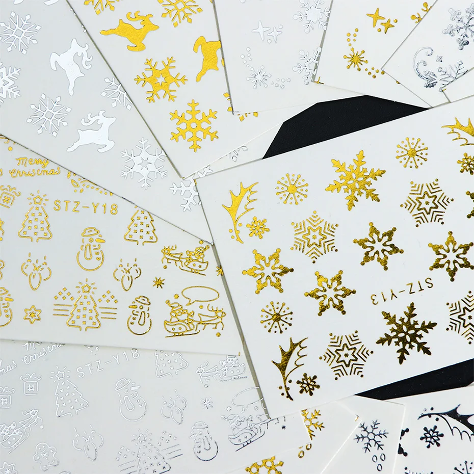 16 шт зимние рождественские наклейки для дизайна ногтей Рождественские снежинки самоклеющиеся Переводные Фольга для ногтей DIY слайды все для маникюра подарки CHSTZ-YA