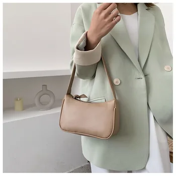 

Soft PU Leather Women Purple Underarm Bag Retro Solid Color Ladies Baguette Handbags Fashion Design Girls Small Shoulder Bags
