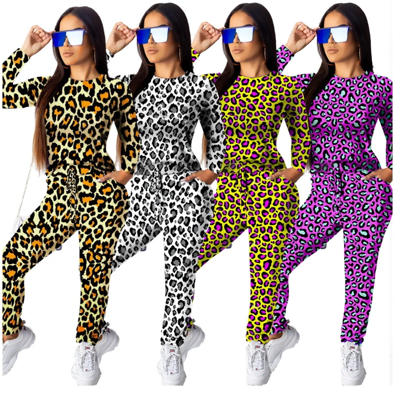 

Leopard Printed Two Piece Set Women Clothing Matching Sets Sexy Casual Tracksuit 2019 Autumn Winter Costumes ensemble Femme