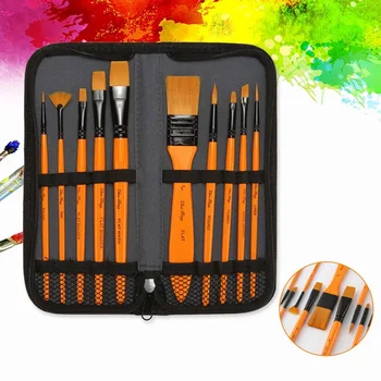 

10Pcs Yellow Artist Paint Brush Set Nylon Hair Watercolor Acrylic Oil Painting Brushes Drawing Art Supplies with carrying case