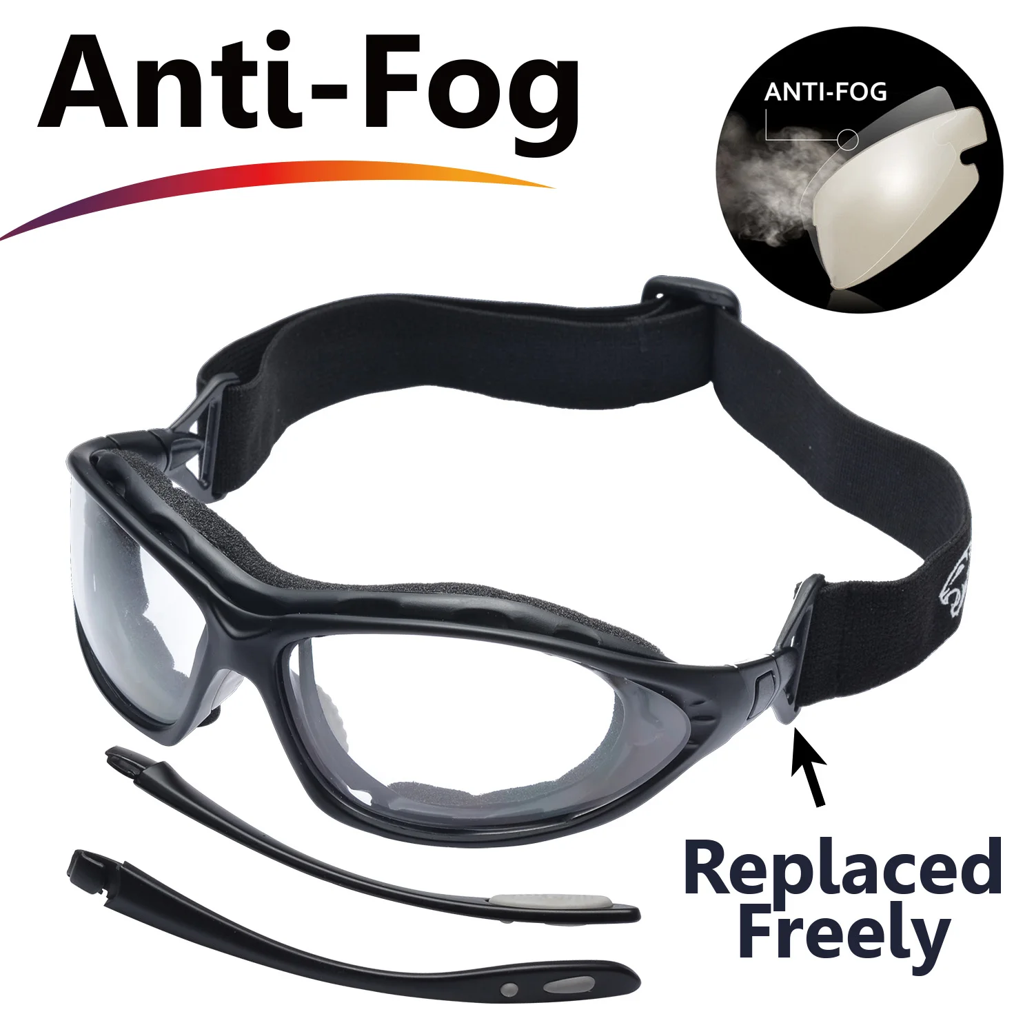 Safeyear Safety Glasses Goggles LED Bundle Clear Anti-fog Anti-UV Lens Z87+ 