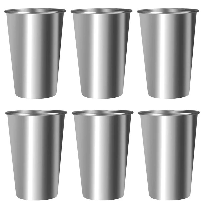 

6-Piece 16-Ounce Stainless Steel Cup Shatterproof Pint Cup Cup Stacked Metal Cup 6,17 Oz / 500 Ml