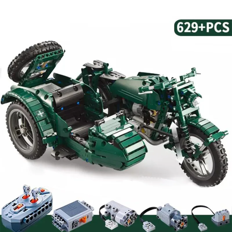 

FGHGF C51021 629PCS Military Series RC Three Wheeled Motorcycle Technic Building Blocks Bricks Remote Control Car Toys Kids Gift