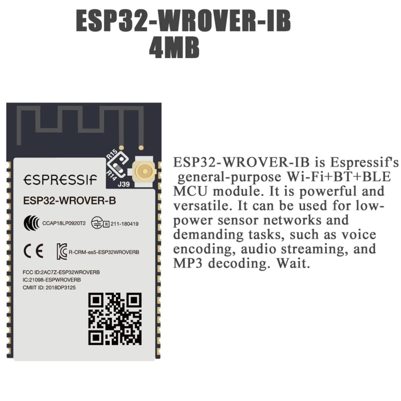 1pcs ESP32-WROVER-B/IB PCB on ESP32-D0WD WiFi-BT-BLE MCU module 4MB SPI flash 