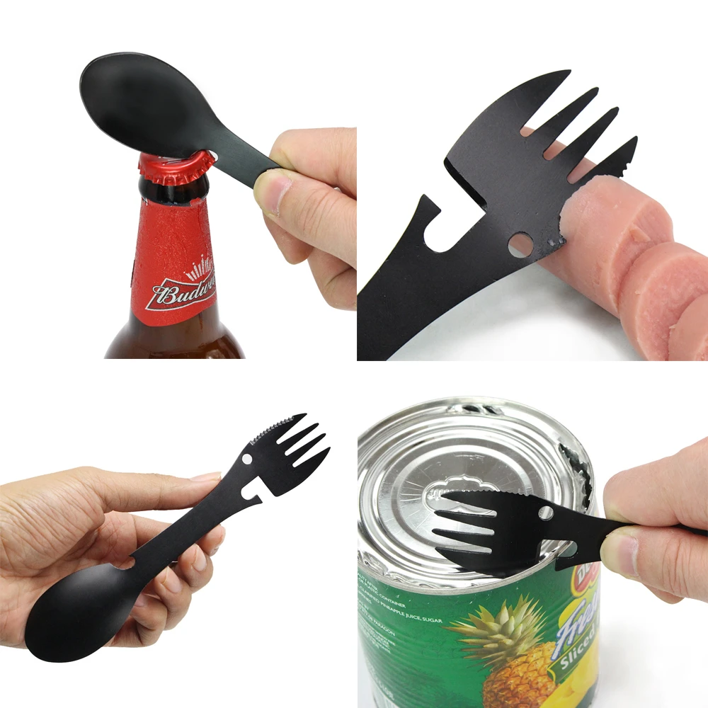 Multi-Functional Spoon Fork 5 in 1 Stainless Steel Camping Equipment Picnic Tool
