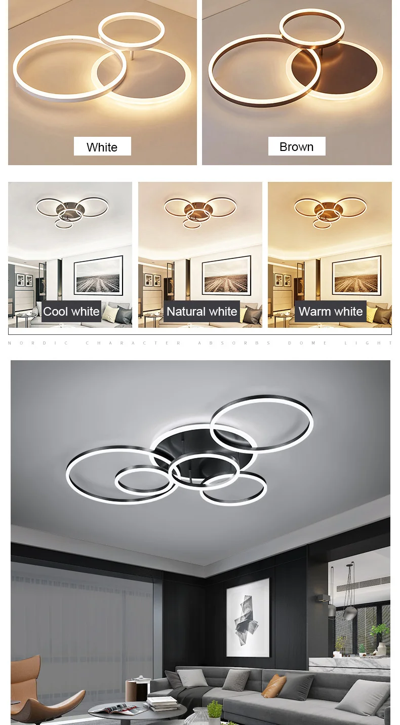 Smart Home Alexa Circle Rings Modern led Chandelier For living Room Bedroom Study Room White/Brown Color Chandelier rectangular chandelier