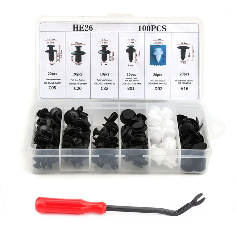100pcs 6 Size Universal Car Fastener Clip Mixed Pin Rivet Trim Clip