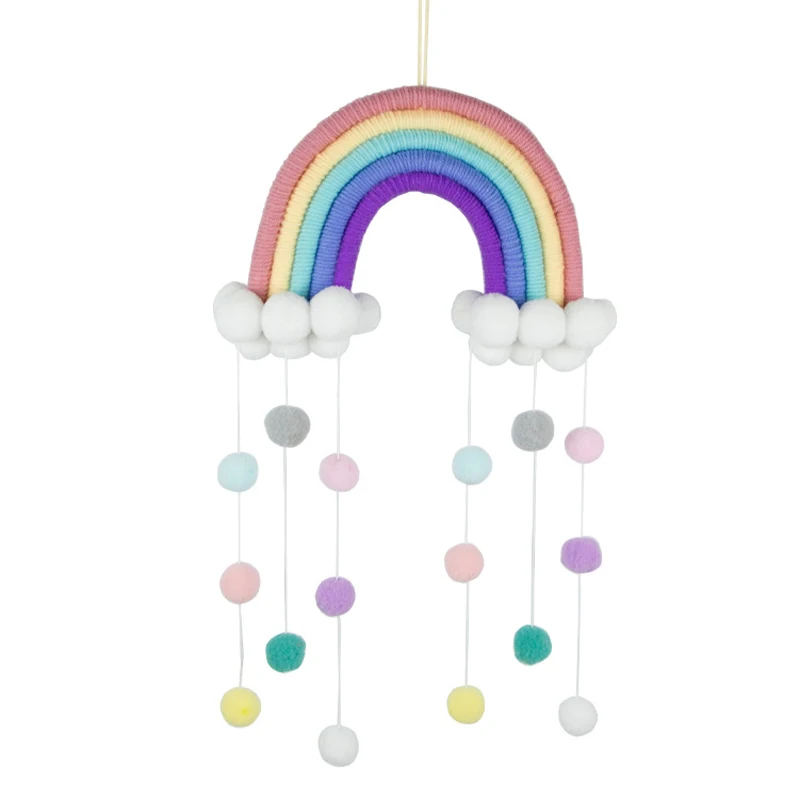 

Home Decoration Accessories Rainbow Wall Hanging Decor Handmade Weaving Ornament with Cloud Balls Nordic Kids Baby Room Decor