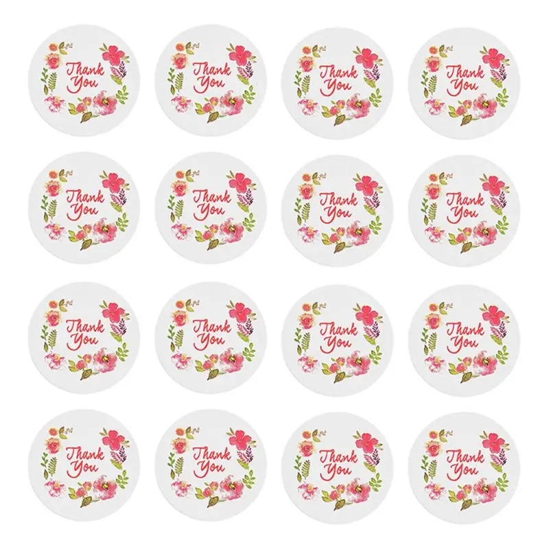 

100Pcs 35mm Round Flower "Thank You"Packaging Seals Sticker Labels For Envelope Wedding Birthday Gift