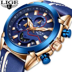 Топ бренд класса люкс LIGE 9869 Модные кварцевые мужские часы с кожаным ремешком повседневные мужские наручные часы для деловых мужчин