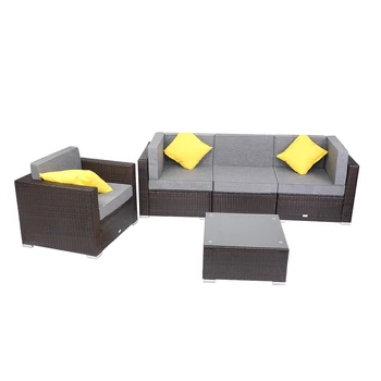 

5 Pieces Patio PE Wicker Rattan Corner Sofa Set