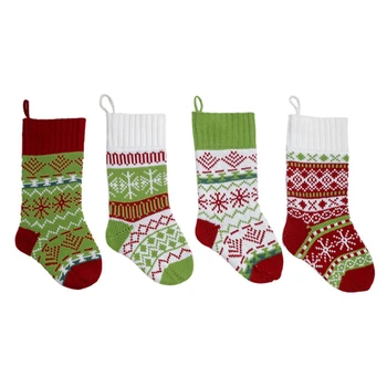 

Knitted Christmas Stocking Decoration Christmas Gift Bag Christmas Decoration Gift Bag Ornament Candy Socks, 4PCS