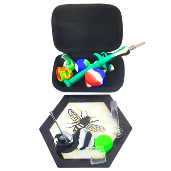 

TOPPUFF Wax Oil Vaporizer Kit Silicone Container Glass Storage Stash Jar Non-Stick Silicone Dab Mat Metal Dabber Carving Tool