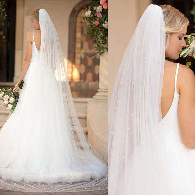 Cathedral Wedding Veil Pearls - V09 3m Long White Ivory Wedding Veil Pearls  One - Aliexpress