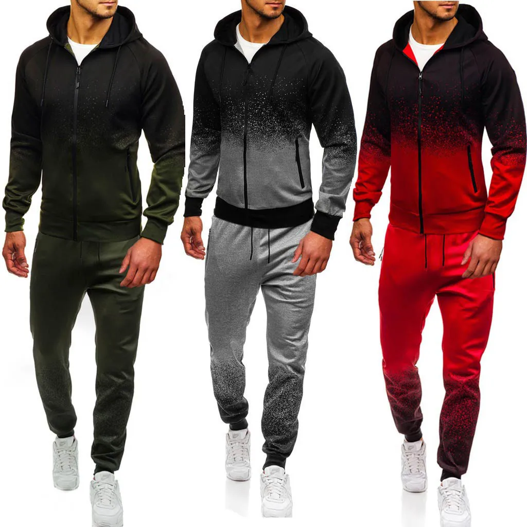 New trend men's casual sports suit high street  gradient stripes fashion essentials tracksuit  Clothes for fishing