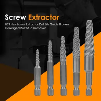 

HSS Hex Screw Extractor Drill Bits Guide Broken Damaged Bolt Stud Remover