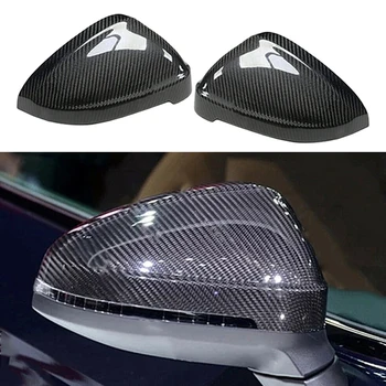 

1Pair Black Carbon Fiber Car Rearview Mirror Cover Trim Cap with Side Assist Fit for RS4 S4 A4 B9 A5 S5