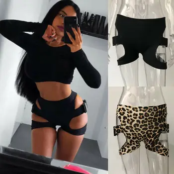 

Sexy Girls High Waist Cut Biker Shorts Woman Elastic Slim Sporty Buckle Bottoms