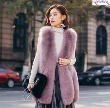

Winter Long Vest Faux Fur Coat Women Solid Artificial Fox Fur Jacket For Ladies 2019 Casual Streetwear Women Faux Fur Coat Femme