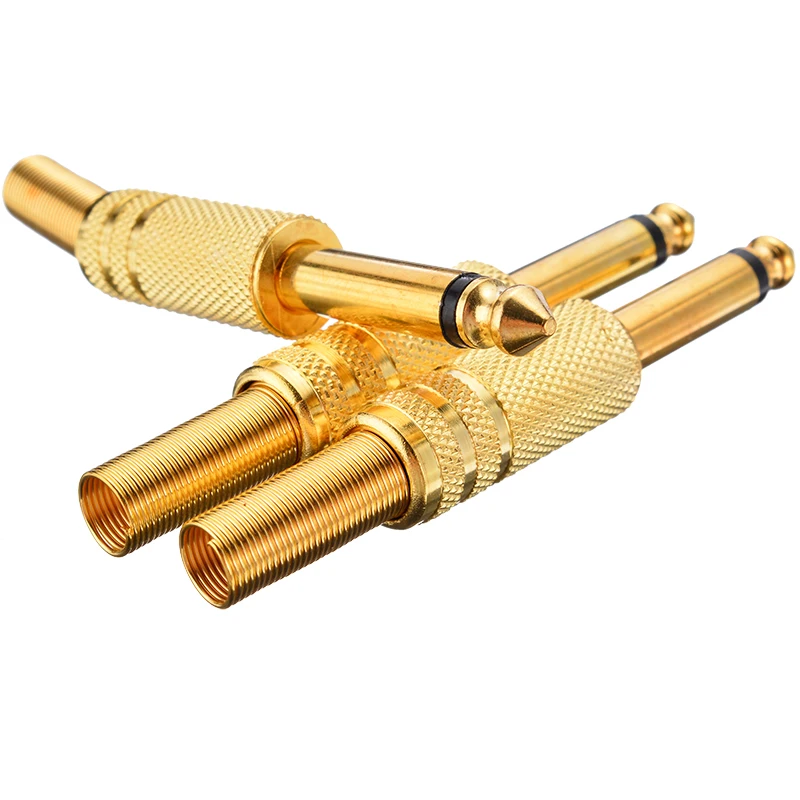 10 Pcs Gold Plated 6.35mm Male 1//4 Mono Jack Plug Audio Connector Soldering