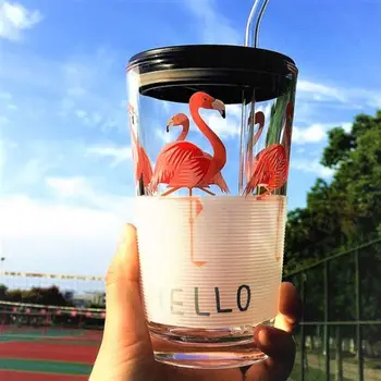 

Creative Glass Cup Cup Cup Female Student Korean Version of The Cute Girl Heart Tea Scale Cup Household Straw Cup Insulated