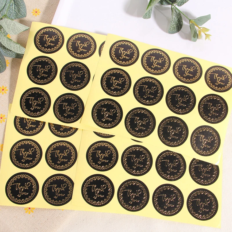 

120pcs/Lot Cute Round Black Gold Thank you Love Ring Kraft Seal Sticker DIY Multifunction Paper Label Self-Adhesive Gift Sticker