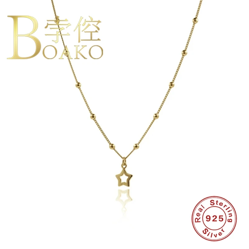 

BOAKO S925 Sterling Silver Collares Necklace Women Love Heart Five-pointed Star Kpop Chain Necklaces For Women Luxury Jewelry
