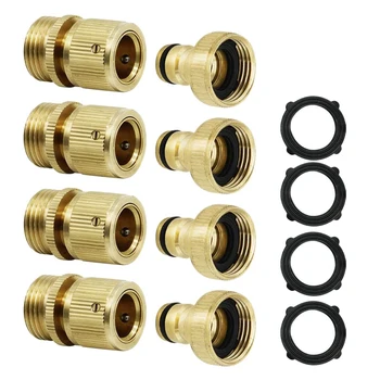 

4 Sets 3/4 Inches Brass Garden Hose Connector Easy Connect Fitting Male and Female Set