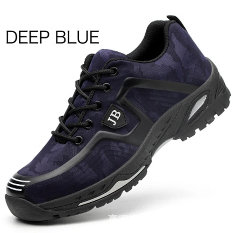 Рабочие ботинки; Мужская Строительная Уличная обувь из стали; Мужская дышащая нескользящая обувь высокого качества; Мужская безопасная обувь; большие размеры 35-48 - Цвет: Deep Blue