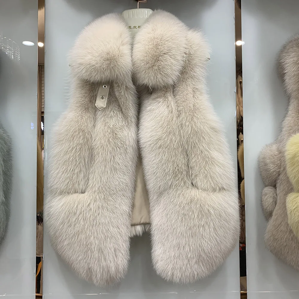 Женский модный жилет из лисьего меха, зимний жилет из натурального меха, толстый теплый меховой жилет S7651