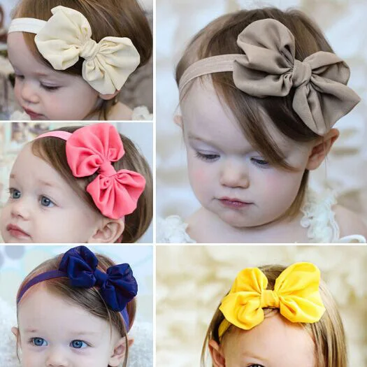 

C58 Europe And America New Style Baby Hair Band Large Size Chiffon Bow CHILDREN'S Hair Ribbon Newborns Headband 16-Color
