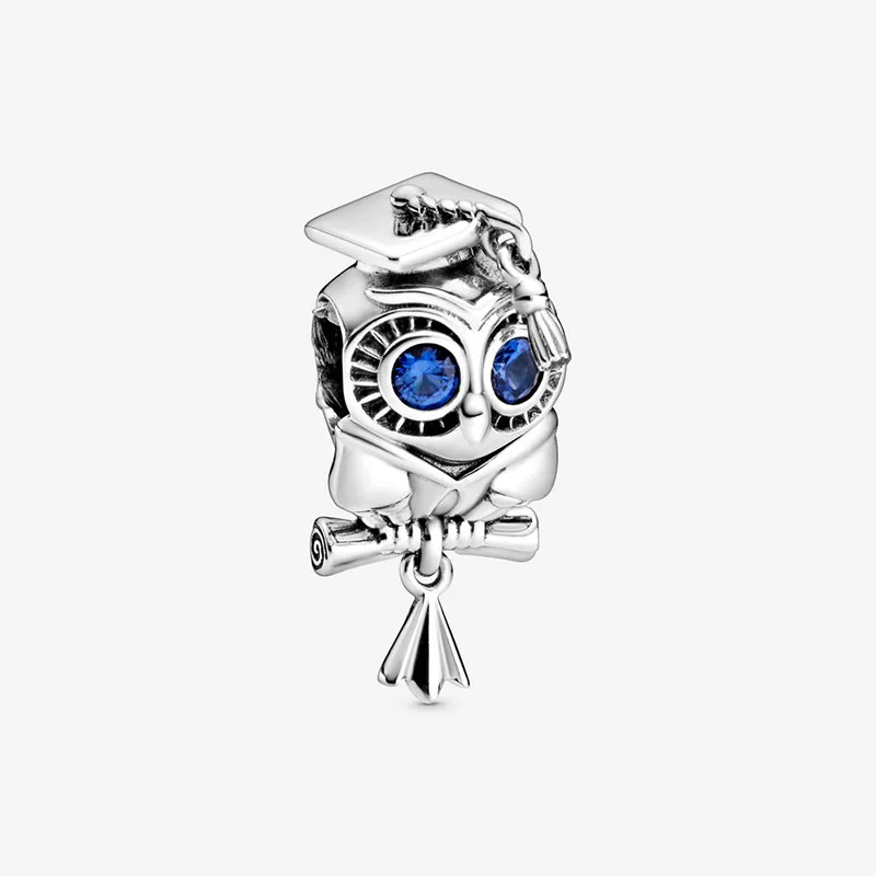 

2020 NEW Fashion 925 Sterling Silver Beads Wise Owl Graduation Charms fit Original Pandora Bracelets DIY Jewelry Women