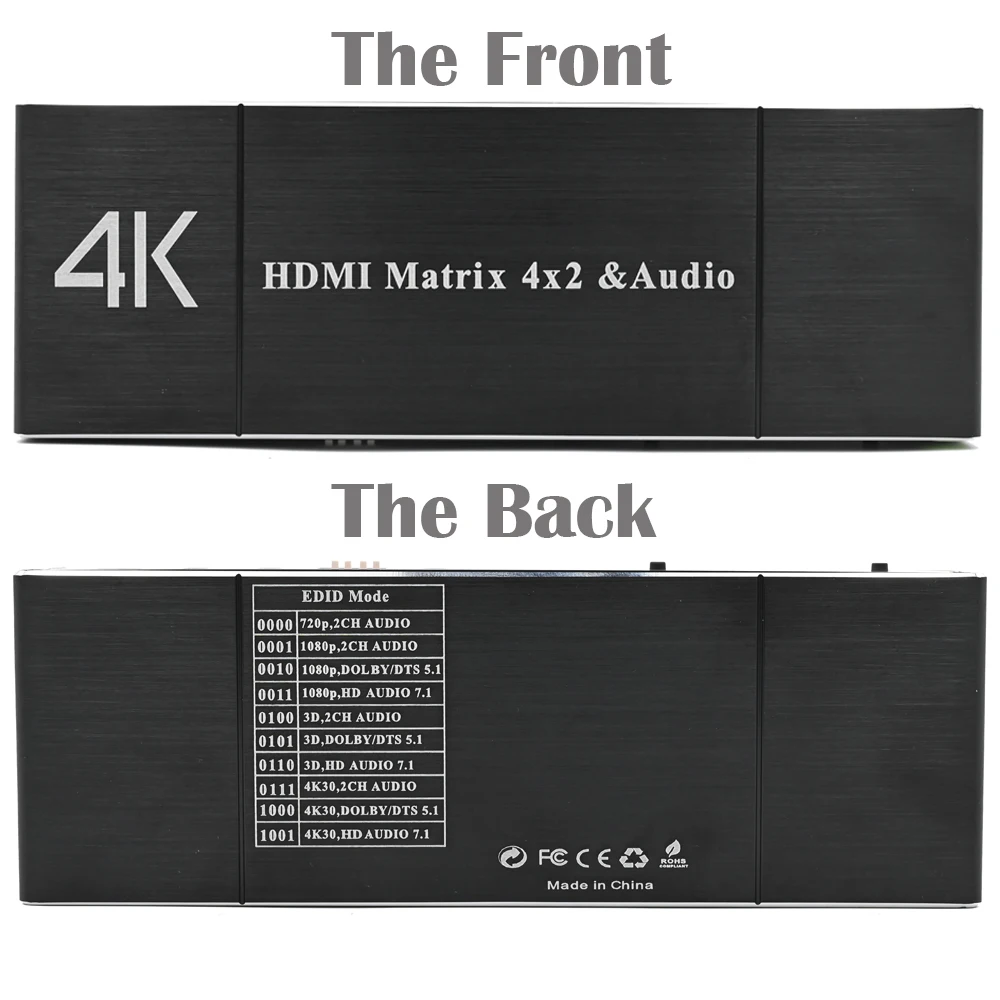 HDMI матричный переключатель 4x2 4K @ 30 Гц hdmi Разделитель с SPDIF и L/R 3 5 мм аудио