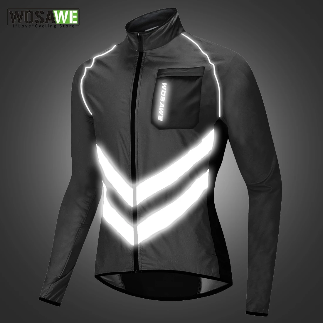 WOSAWE Reflective Jacket Cycling Long Sleeve Wind Bike Windbreaker Windproof Waterproof Quick Dry MTB Jersey Jackets Windcoat