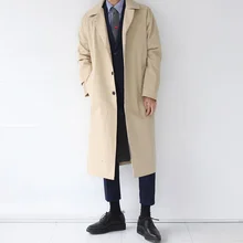 Мужской Тренч в японском стиле, модная дизайнерская Длинная ветровка, осенне-зимнее однобортное ветрозащитное пальто, большие размеры