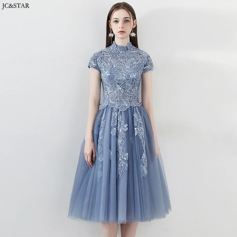 dusty blue dress short