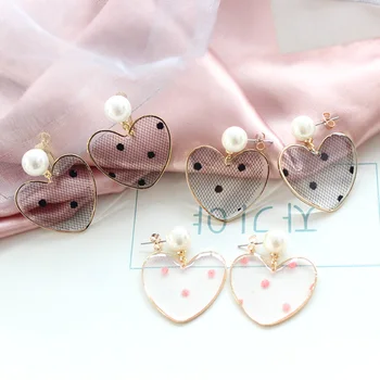 

2020 SANSUMMER Resin Heart Pearl Feautiful Women Jewelry Simple Casual Red Black Young Girl Japan And Korea Style Drop Earrings