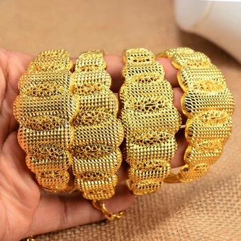 

Annayoyo 4PCS/lot Fashion 24k Gold Bangles for Women Jewelry Charm Bridal Wedding Anniversary Party Fine Jewelry Big Bangle Gift