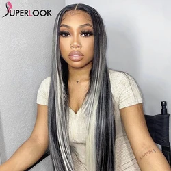 Blonde Grey Highlight Lace Front Wig Half Black 613 Colored Straight Human Hair Wigs Pre Plucked Ombre T Part Transparent Lace