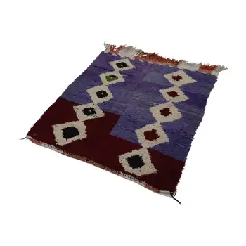 

119x144 Cm Purple Handmade Vintage Tulu Rug-4x5 Ft