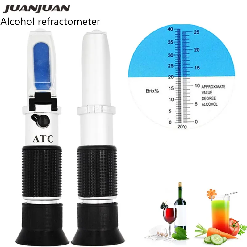 Online Handheld alcohol refractometer Wine Fruit sweetness meter Brix 0 40% alcoholometer 0 25% with ATC 31%off