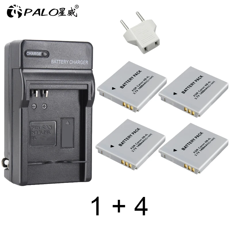 charger and 4pcs PALO 1400 мА/ч, NB-4L NB4L NB 4L Батарея объектива Цифрового Фотоаппарата Canon IXUS 30 40 50 55 60 65 80 100 I20 зум-объектив для Canon PowerShot SD1000 1100 Камера Батарея - Цвет: charger and 4pcs