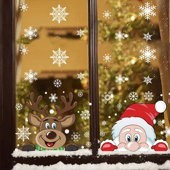 

New Christmas Snowflake Wall Stickers Santa Restaurant Mall Glass Decoration Home Vinyl Window Cling Removable Holiday Decals