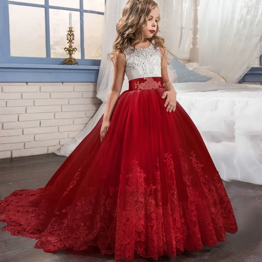 Хорошее качество, платье принцессы для девочек на свадьбу, день рождения, для детей от 6 до 15 лет, элегантное кружевное бальное платье для девочек, рождественское платье детская одежда
