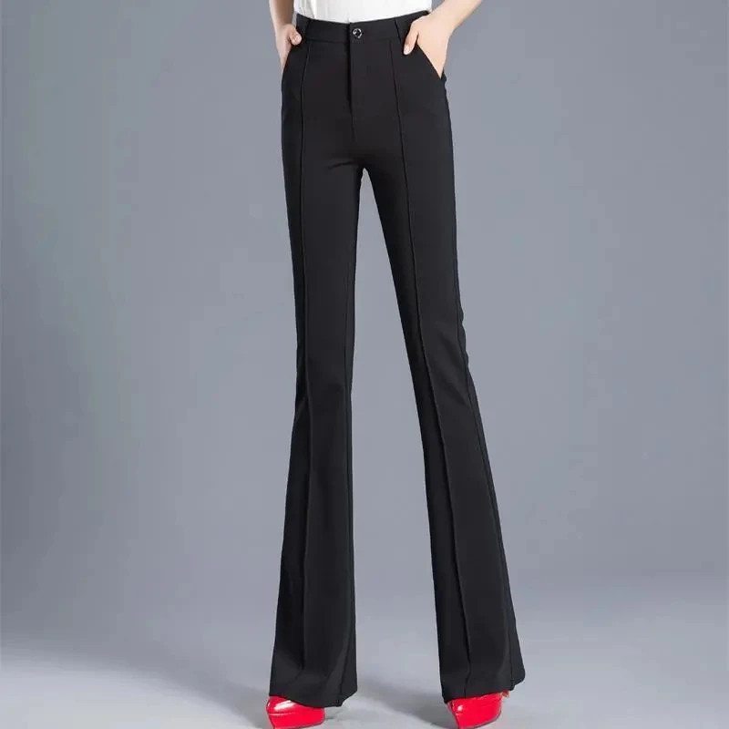 Spring Autumn Flare Pants Women High Quality Solid Suit Pants Ladies Office Ol Straight Trousers Korean Buttons Pants S-3xl
