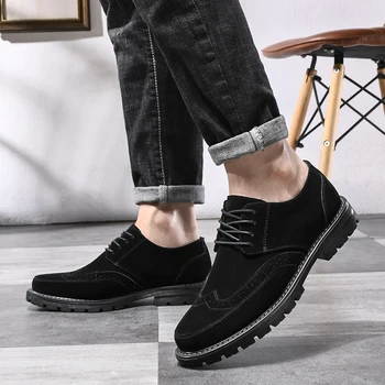

Genuine Leather Shoes Men Casual Shoes Elegant Suede Lace Up Mens Dress Shoes Business Office Men Shoes