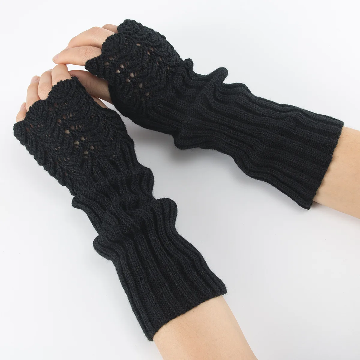 Прямая сделка Модные женские вязаные без пальцев зимние перчатки мягкие теплые шерстяные теплые митенки Великобритания