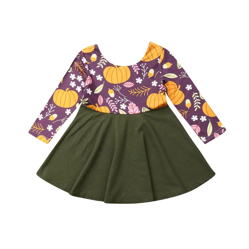 

pudcoco New Halloween Baby Girls Pumpkin Printed Sundress Fashion Patchwork Babe Girl Infant O Neck Outfit Clothes 1-6 years